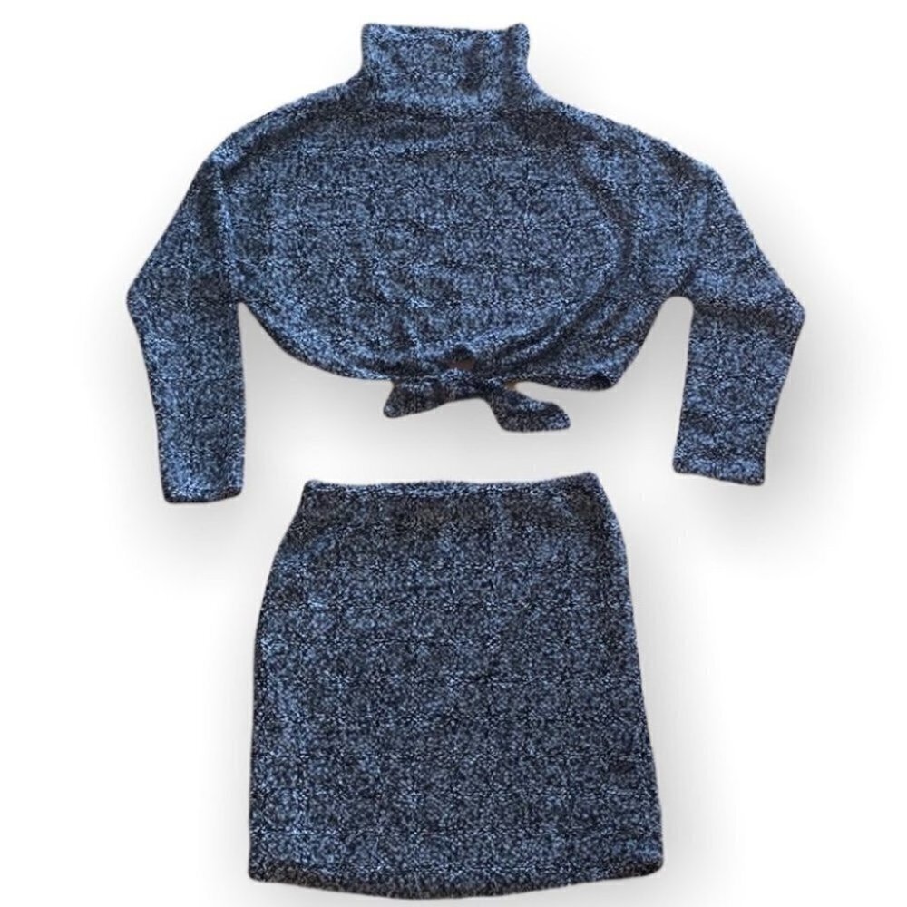 Revamped gray matching set turtleneck long sleeves sweater and skirt XL/L